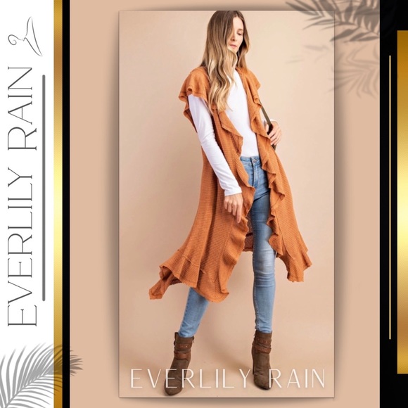 LAST ONE! Sleeveless Waffle Knit Hoodie Cardigan - Picture 3 of 9